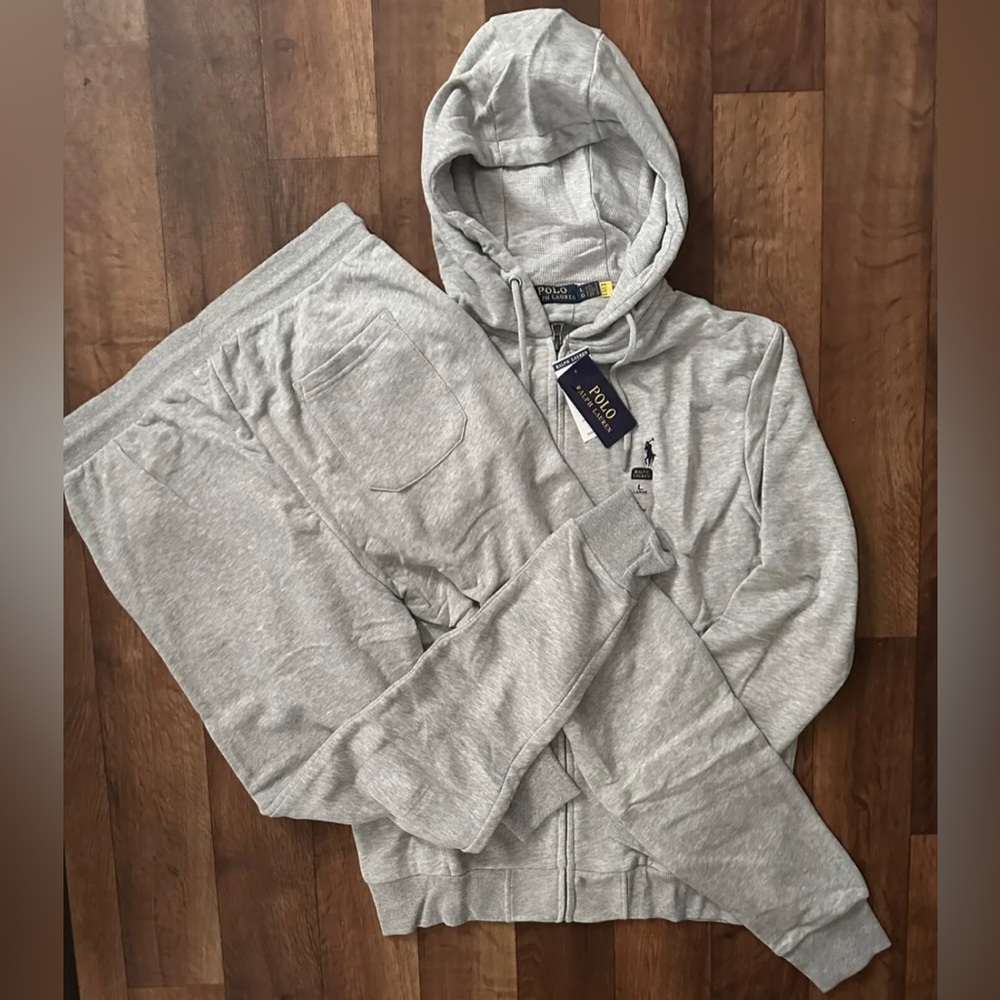 Gray Polo sweatsuit with zip hood new in packaging size LARGE